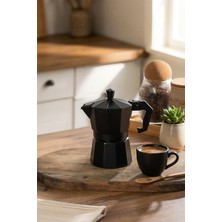 UltraMint Alüminyum Moka Pot 3 Fincan Siyah 150ML, Espresso Kahve Cezvesi