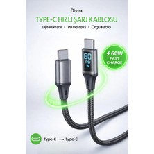 Divex LED Ekranlı 60W Type-C To Type-C Hızlı Şarj Kablosu 1m | Pd Destekli Usb-C Data Kablosu
