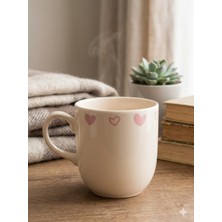 Palto Tasarım Pembe Kalpler Krem Juno Kupa -Hediyelik Kupa Fincan Mug