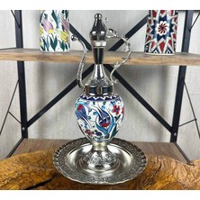 Çini Evi Mavi Lale Motifli Gümüş Kaplama Iznik Çini Ibrik Seti