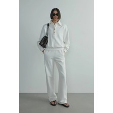 Suud Collection Ekru Polo Yaka Düğmeli Sweatshirt
