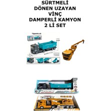 Sürtmeli Dönen Uzayan Vinç Damperli Kamyon 2 Li Set 25 cm