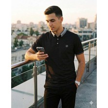 Beystil Erkek Siyah Polo Yaka Logo Detaylı T-Şhirt 263467