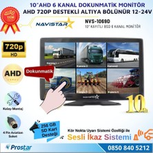 Navistar 10 Inç 6 Kanal Dokunmatik Ahd 720P Kayıtlı Araç Monitörü 12-24V