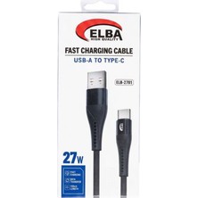  elba elb-2701 27w usb-a to type-c 1 metre siyah örgülü şarj kablosu 480mps hızlı şarj