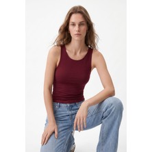 Rays Bordo Yuvarlak Yaka Crop Atlet 8163A