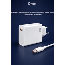 Divex 67W Android Uyumlu Hızlı Şarj Adaptörü ve Type-C Kablo Seti