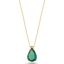 Silverize Peridot Damla Taşlı Kolye Dml8