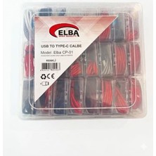  elba cp-01 şeffaf kutulu usb to type-c renkli(kırmızı,lacivert,beyaz,gri,bordo)  şarj kablosu (24 lü paket)