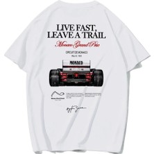 Brz Collection Unisex Oversize Grand Prix Race Car Monaco T-Shirt (Beyaz)