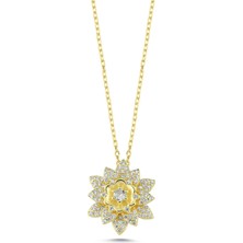 Silverize Topaz Taşlı Lotus Altın Kaplama Kolye  KLY27