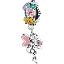 Dangle Çiçekli Peri Kızı Sallantılı Gümüş Charm