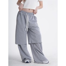 Haykids Kız Çocuk Trend Gri Baggy Eşofman Altı Lastikli Bel Bağcıklı Oversize Pantolon