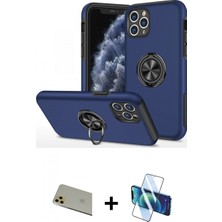 İlk El Grup Pilelistore™ iPhone 11 Pro Max Kılıf Odak Form Prime - Siyah 3D Antistatik Cam Ekran Koruyucu + Rainbow Kamera Lens Koruma Cam - Gd