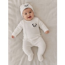Kız ve Erkek Zıbın Bebek Yandan Çıt Çıtlı Panda Desenli 3'lü Takım Set