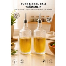 Nandy Home 2'li Set Pure Model Cam Yağdanlık 750 ml Paslanmaz Akıtmaz Uçlu Şişe