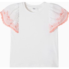 Chloe Chloé Kids Işlemeli Fırfırlı Beyaz Kız Çocuk Tişört