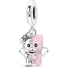 Fubena Pembe Gümüş Tatlı Ayıcık  Sallantılı Charm