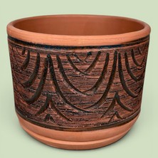AdenArtpottery Toprak Saksı Siyah Dokulu Delikli El Yapımı Altlıklı 20*16 cm