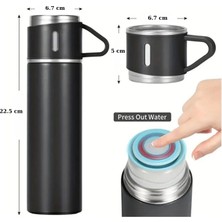 Favorize 500 ml Termos Fincan Seti Siyah Paslanmaz Çelik Malzeme ile Uzun Süre Sıcak Tutma