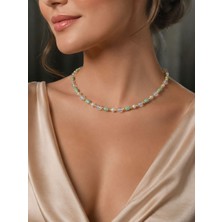 Aurevyn Design Doğal Opal Taşı, Inci ve Turkuaz Boncuklu El Yapımı Choker Kolye