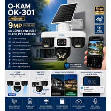 O-Kam OK-301 Premium 9mp Aov 4g Sim Kartlı Solar Panelli 3 Lens 1 Alert Ptz Akıllı Kamera