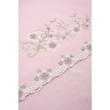 Arliva Sakura Kadife Nakışlı Çeyiz Havlusu Pudra 30X50