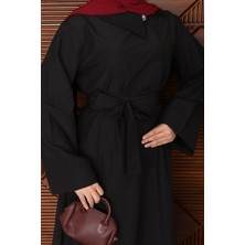 Miramore Butik Kadın Tesettür Elbise Kuşaklı Uzun Kollu Günlük Şık Elbise