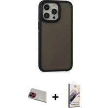İlk El Grup Pilelistore™ iPhone 13 Pro Max Kılıf Eksen Işık - Siyah Bilvis 3D Mat Cam Ekran Koruyucu + Rainbow Kamera Lens Koruma Cam - Kı