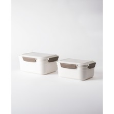 Madame Coco Granada 2'li Derin Dikdörtgen Saklama Kabı - Soft Ekru - 3400+2100 ml