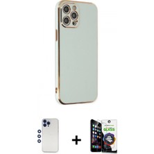 İlk El Grup Pilelistore™ iPhone 12 Pro Max Kılıf Yankı Serisi - Şeffaf Temperli Cam Ekran Koruyucu + Shine Kamera Lens - Lt