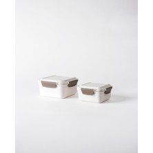 Madame Coco Granada 2'li Kare Saklama Kabı - Soft Ekru - 1300+700 ml