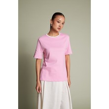 Avrile Pamuklu Kısa Kollu Kontrast Bisiklet Yaka T-Shirt