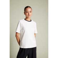 Avrile Pamuklu Kısa Kollu Kontrast Bisiklet Yaka T-Shirt