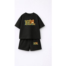 Fasardi Super Bear Adventure Süper Ayı Baskılı Oversize %100 Pamuk Tişört Şort 2li Çocuk Takım