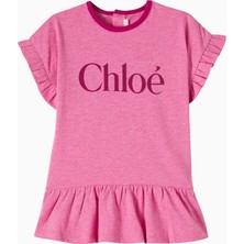 Chloe Chloé Kids Logolu Pembe Kız Bebek Pamuklu Elbise