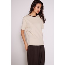 Avrile Pamuklu Kısa Kollu Kontrast Bisiklet Yaka T-Shirt