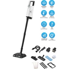 PiranTech CB-202 Buharlı Temizleyici 1500W Güç Çok Amaçlı Aksesuar Seti ile Beyaz Renk