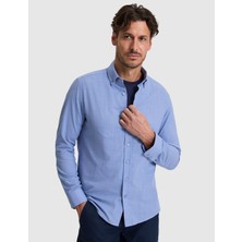 Pierre Cardin Erkek Mavi %100 Pamuk Keten Görünümlü Slim Fit Uzun Kollu Gömlek 50325355-VR036