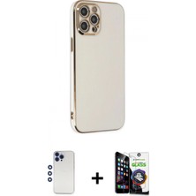 İlk El Grup Pilelistore™ iPhone 12 Pro Max Kılıf Yankı Serisi - Şeffaf Temperli Cam Ekran Koruyucu + Shine Kamera Lens - Lt