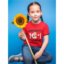 Widi 29 Ekim Cumhuriyet Bayramı 101. Yıl Kutlama Çocuk Regular Fit %100 Pamuk Kırmızı T-Shirt