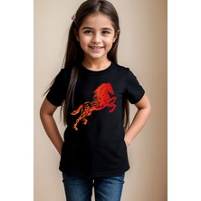 Widi Alevli Ateş Baskılı Sarı ve Kırmızı Detay %100 Pamuk Erkek Çocuk Kız Çocuk Siyah T-Shirt