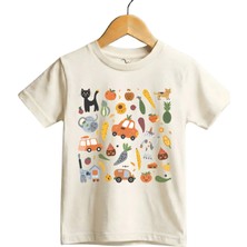 Widi Eğlenceli Yemek & Hayvan Illüstrasyonlu Regular Fit %100 Pamuk Kısa Kollu Çocuk T-Shirt