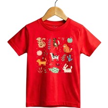 Widi Çizgi Hayvan Figürleri Baskılı Regular Fit %100 Pamuk Kısa Kollu Çocuk T-Shirt