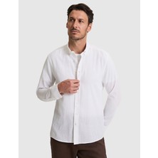 Pierre Cardin Erkek Beyaz Keten Karışımlı Regular Fit Uzun Kollu Gömlek 50325356-VR013
