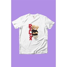 Widi Relax Ayı Tedy Sevimli Cool Ayıcık Baskılı %100 Pamuk Erkek Çocuk Kız Çocuk Beyaz T-Shirt