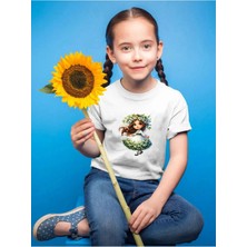Widi Sevimli Prenses Baskılı Çocuk %100 Pamuk Beyaz T-Shirt