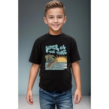 Widi Caretta Caretta Summer Vibe Yazlık Cool Baskılı %100 Pamuk Erkek Çocuk Kız Çocuk Siyah T-Shirt