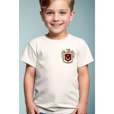 Widi Bozkurt Sembolü Türkiye ve Türk Bayrağı Kurt Baskılı %100 Pamuk Çocuk Beyaz T-Shirt