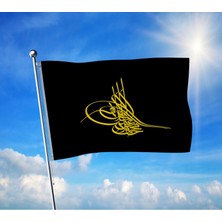 Osmanlı Tuğrası Siyah Bayrak Premium Raşel Kumaş 100X150 cm